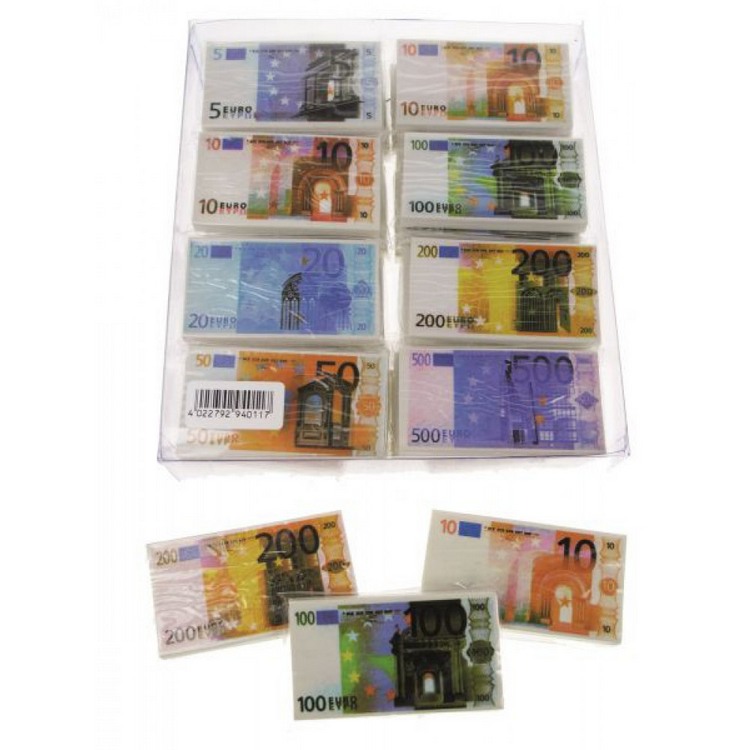 Pyyhekumi, 5 euron setelin kuvalla